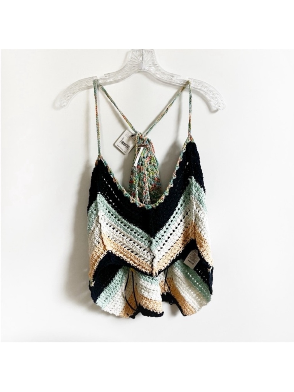 Free People Swim Up tank top blue green open knit sleeveless boho crochet - Picture 3 of 11